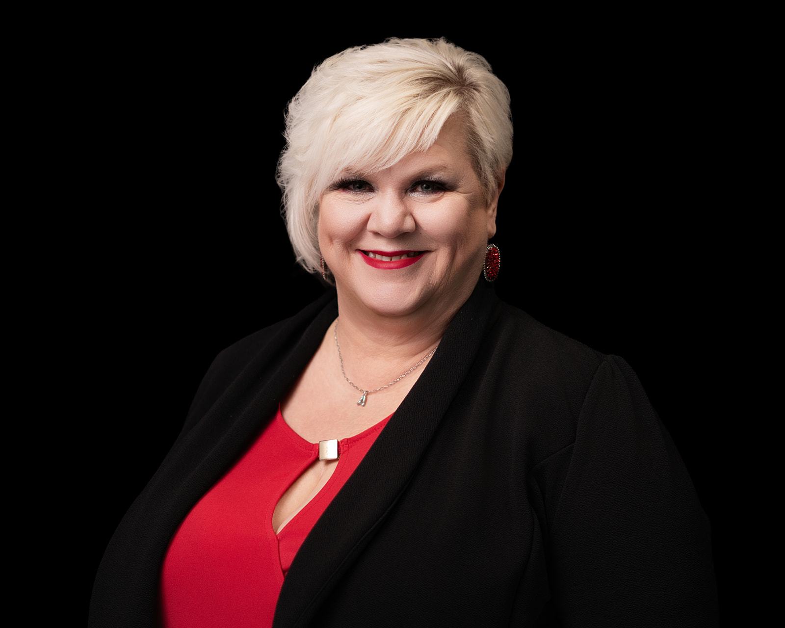 angela eubanks attorney, red black outfit